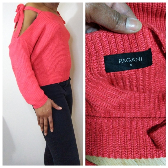 Burnt orange open shoulder Pagani sweater - Picture 3 of 3